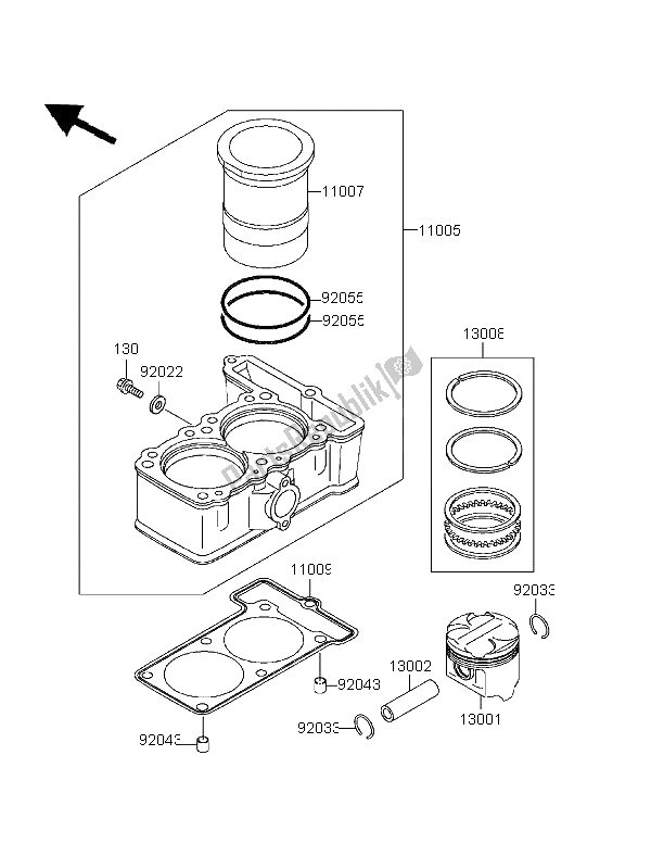 All parts for the Cylinder & Piston of the Kawasaki EL 252 1996