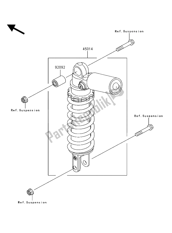 All parts for the Shock Absorber of the Kawasaki Ninja ZX 12R 1200 2004