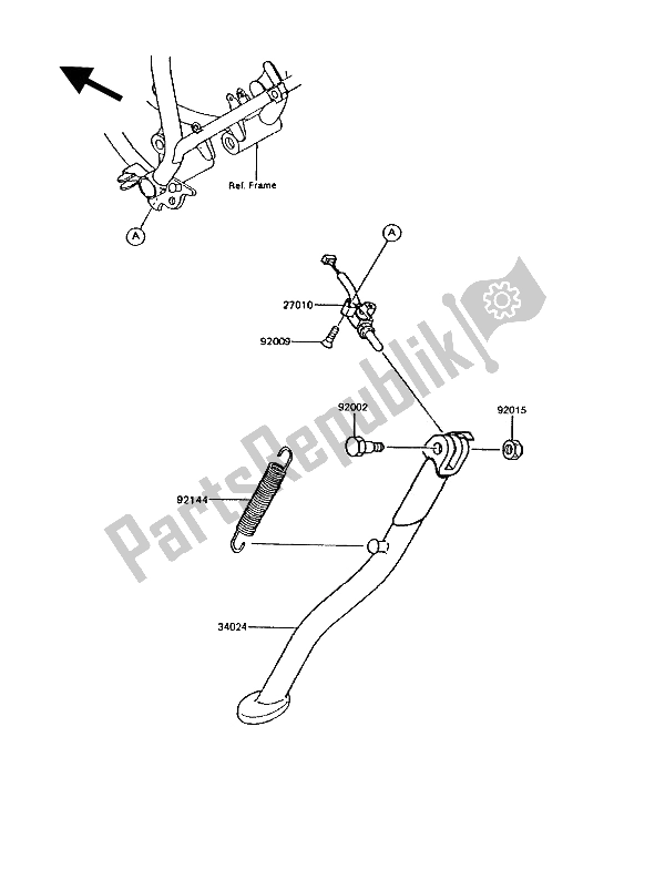 Alle onderdelen voor de Stand (en) van de Kawasaki KMX 125 1992