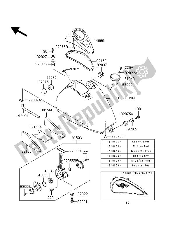 All parts for the Fuel Tank of the Kawasaki VN 800 Classic 1996
