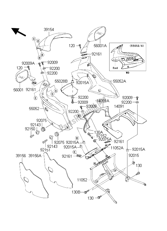 Alle onderdelen voor de Motorkap van de Kawasaki ZXR 1200S 2004