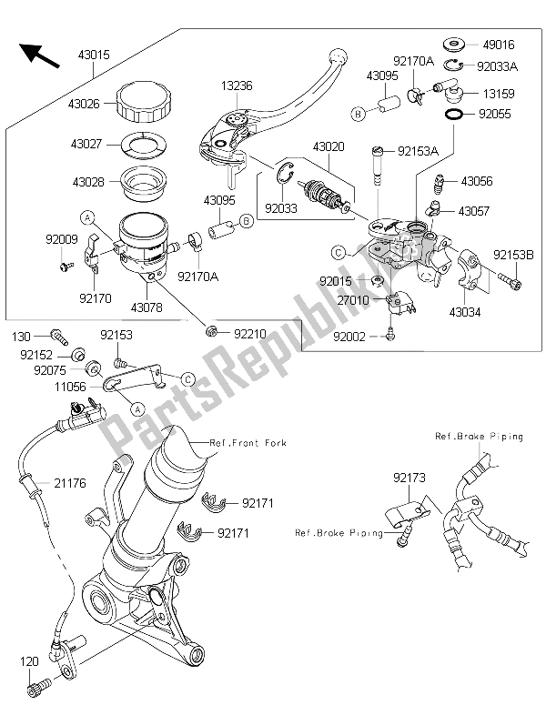 All parts for the Front Master Cylinder of the Kawasaki Z 1000 SX ABS 2015