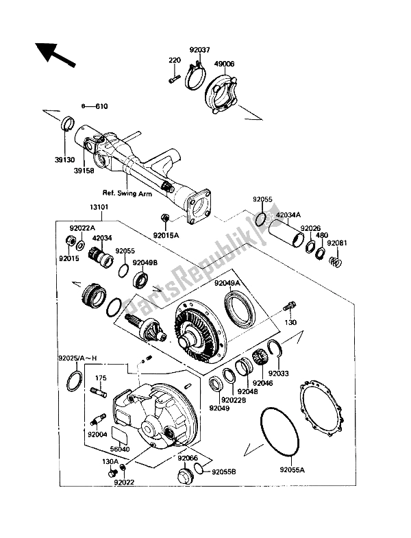 All parts for the Drive Shaft & Final Gear of the Kawasaki ZG 1200 B1 1990