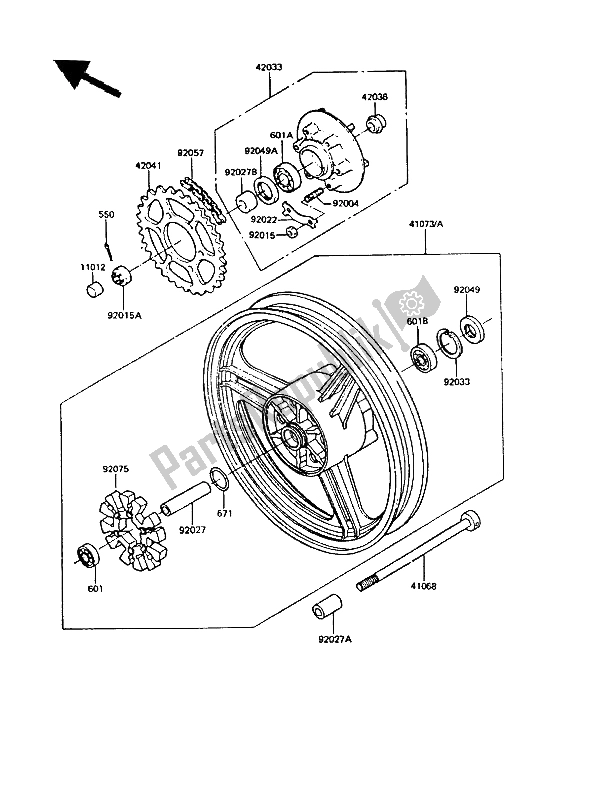 Toutes les pièces pour le Moyeu Arrière du Kawasaki GPZ 550 1985