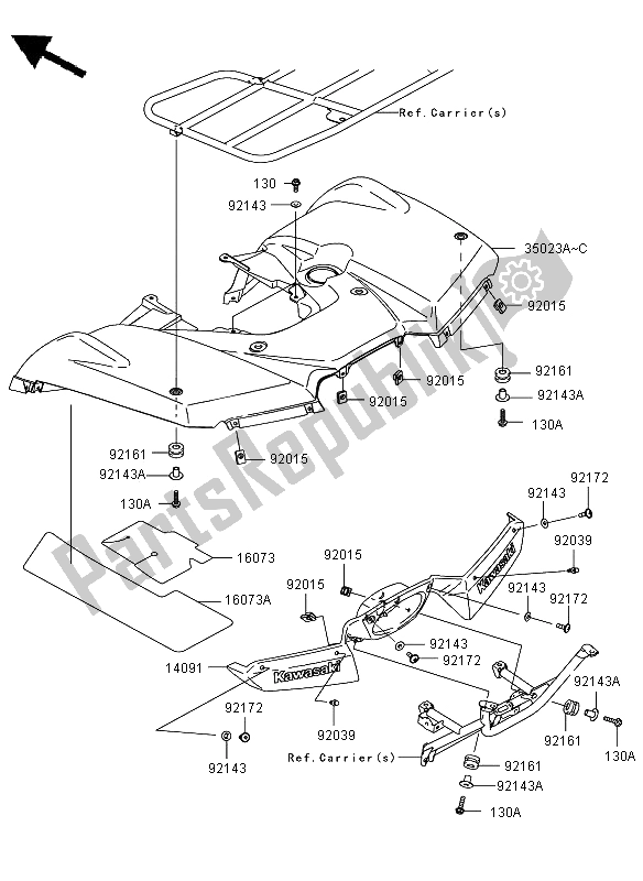 Toutes les pièces pour le Garde-boue Arrière du Kawasaki KVF 750 4X4 2008