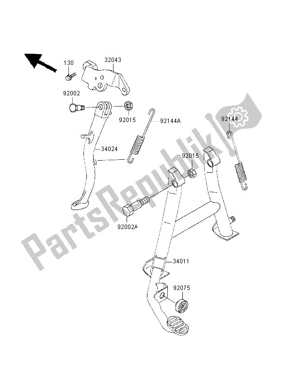 All parts for the Stand of the Kawasaki GPZ 500S UK 1998