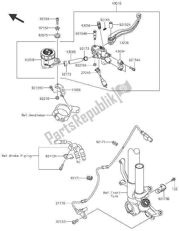 All parts for the Front Master Cylinder of the Kawasaki Ninja ZX 10R ABS 1000 2016