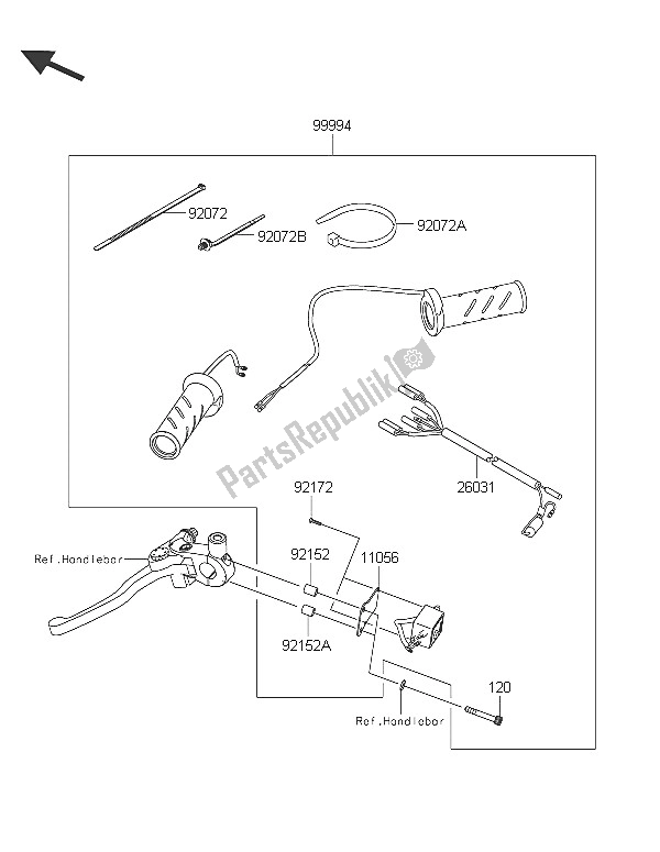 Tutte le parti per il Accessorio (riscaldatore Impugnatura) del Kawasaki Versys 650 ABS 2016