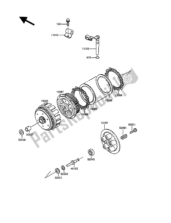 All parts for the Clutch of the Kawasaki KLR 250 1990