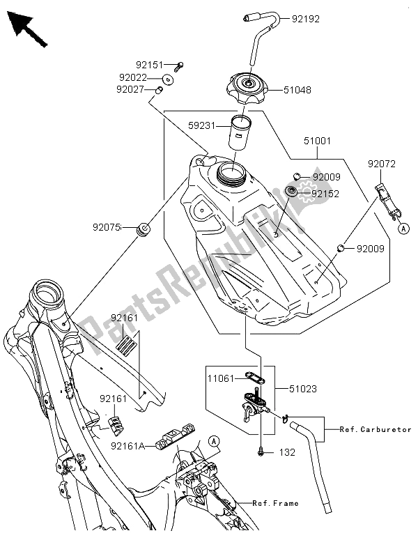 All parts for the Fuel Tank of the Kawasaki KX 250F 2009