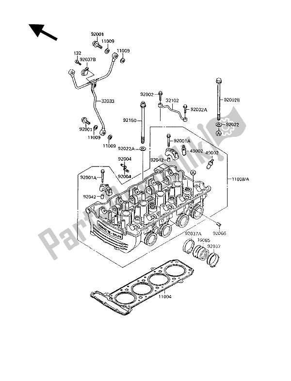 All parts for the Cylinder Head of the Kawasaki 1000 GTR 1994