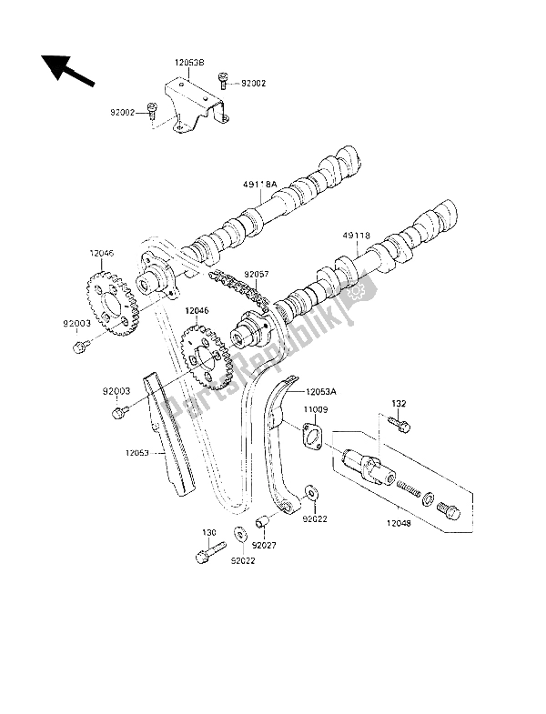 All parts for the Camshaft & Tensioner of the Kawasaki ZZ R 1100 1992