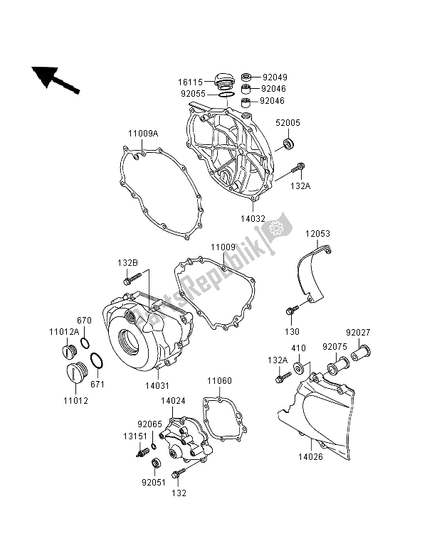 Toutes les pièces pour le Couvert De Moteur du Kawasaki GPZ 500S 1996