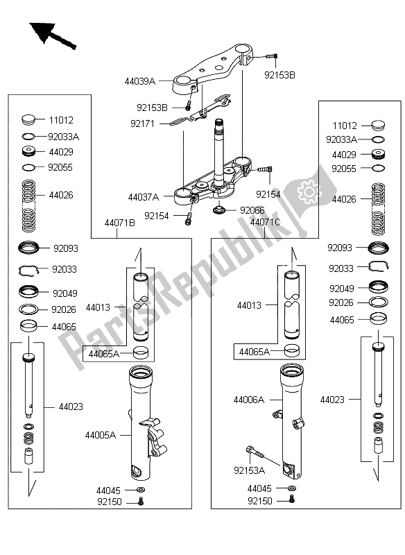 All parts for the Front Fork of the Kawasaki VN 900 Custom 2009