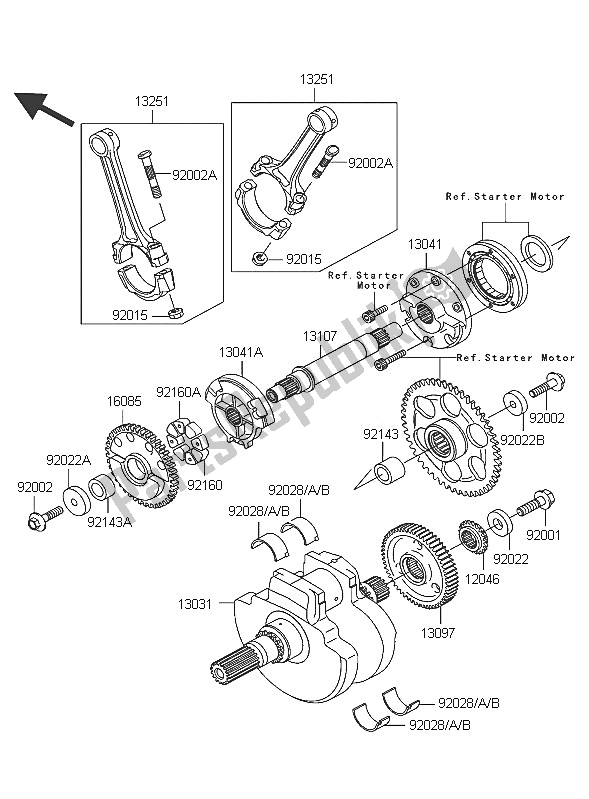 All parts for the Crankshaft of the Kawasaki VN 1600 Mean Streak 2005