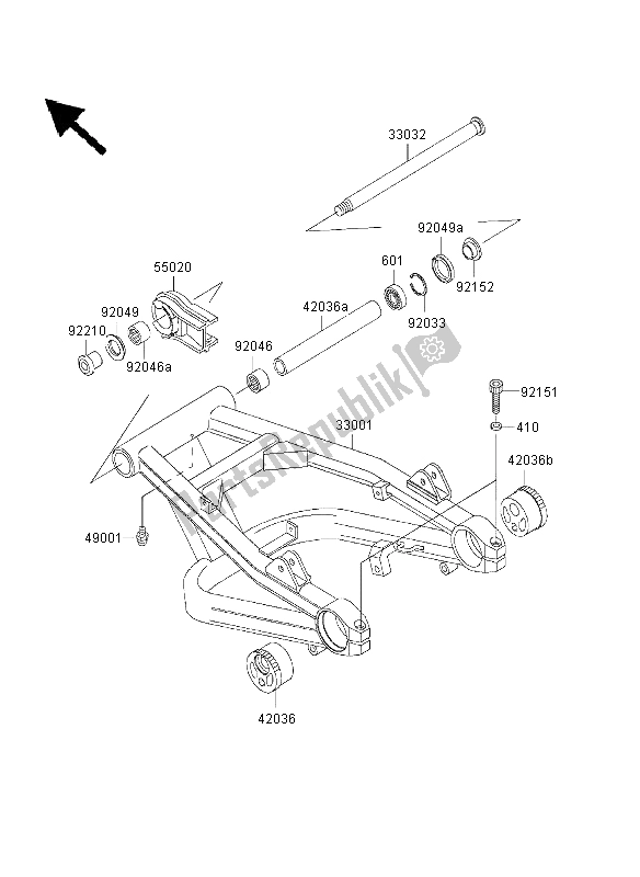 All parts for the Swingarm of the Kawasaki ZRX 1200 2003