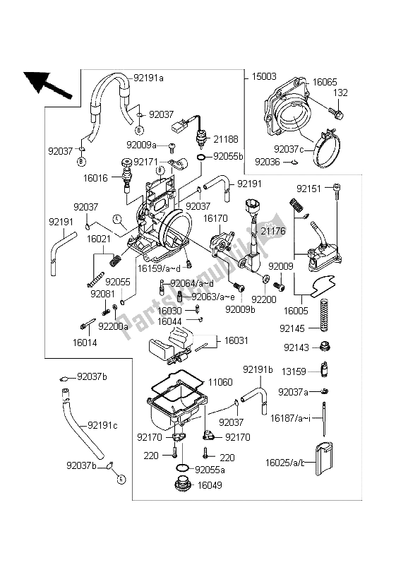 Tutte le parti per il Carburatore del Kawasaki KX 250 1999