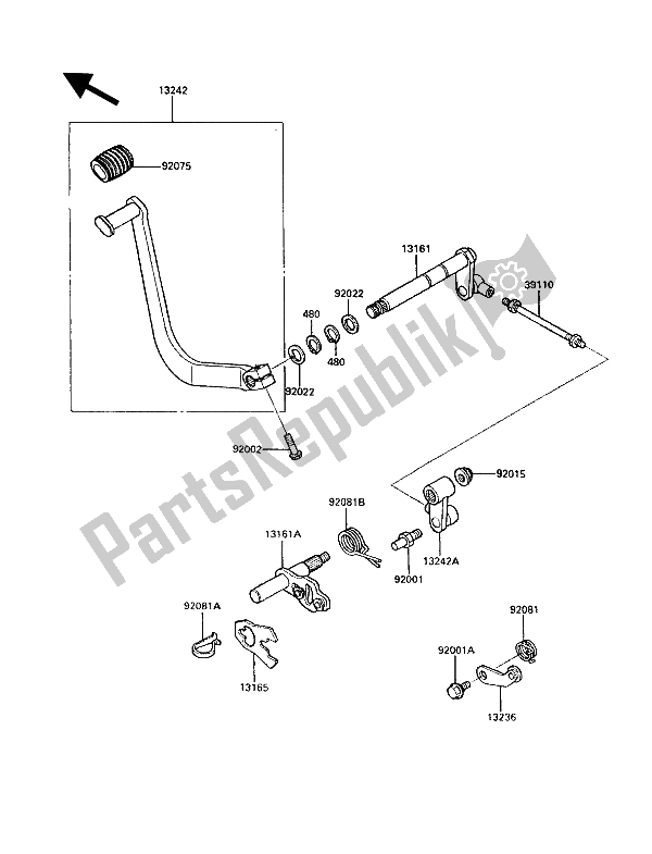 All parts for the Gear Change Mechanism of the Kawasaki VN 750 Twin 1988