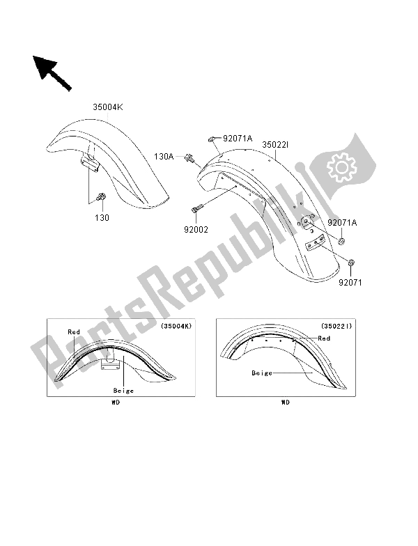 All parts for the Fenders of the Kawasaki VN 1500 Classic Tourer FI 2003