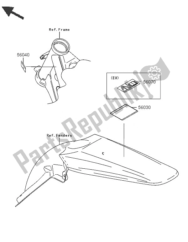 All parts for the Labels of the Kawasaki KX 250F 2005