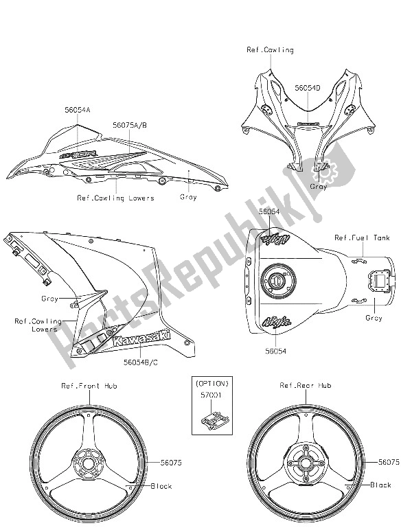 Tutte le parti per il Decalcomanie (grigio) del Kawasaki Ninja ZX 10R ABS 1000 2016