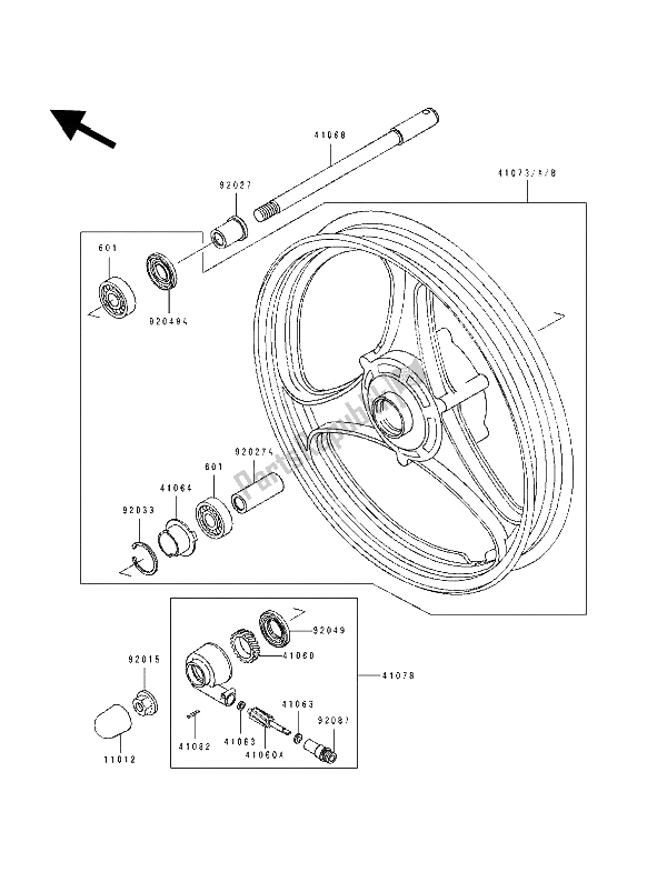 Toutes les pièces pour le Moyeu Avant du Kawasaki EL 250E 1991