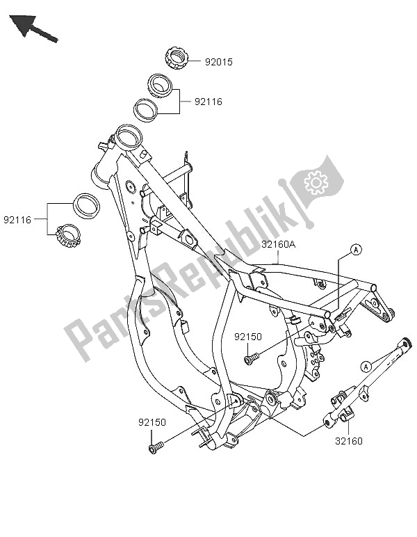 All parts for the Frame of the Kawasaki KX 65 2005