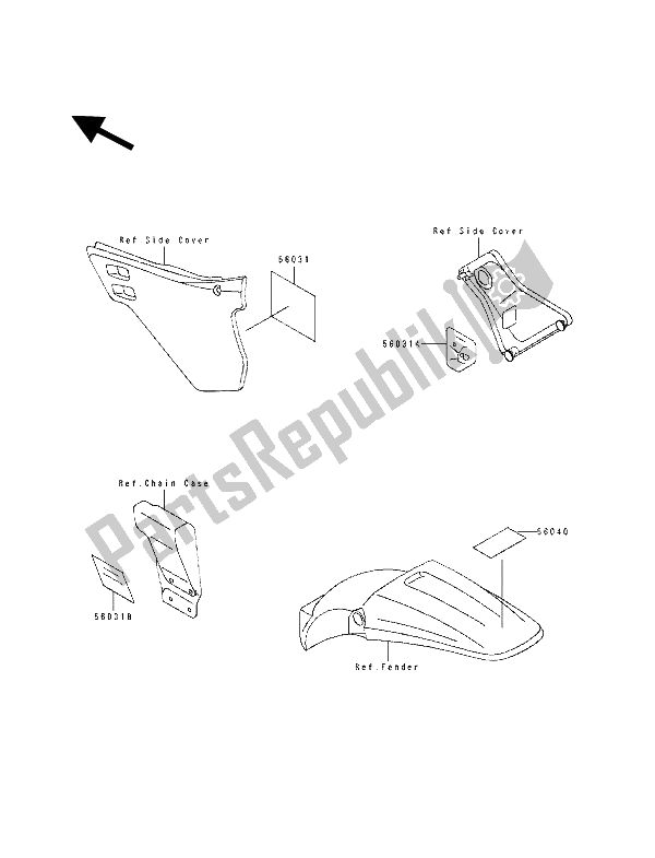 Tutte le parti per il Etichetta del Kawasaki KDX 125 1993