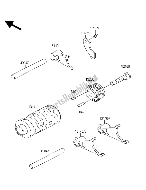 All parts for the Gear Change Drum & Shift Fork of the Kawasaki KX 65 2007