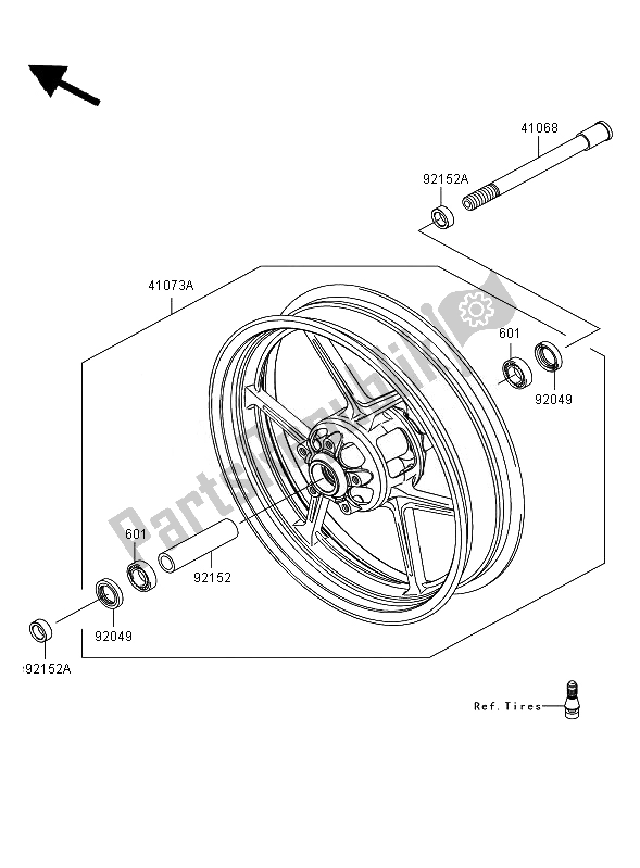 All parts for the Front Hub of the Kawasaki Versys 650 2007