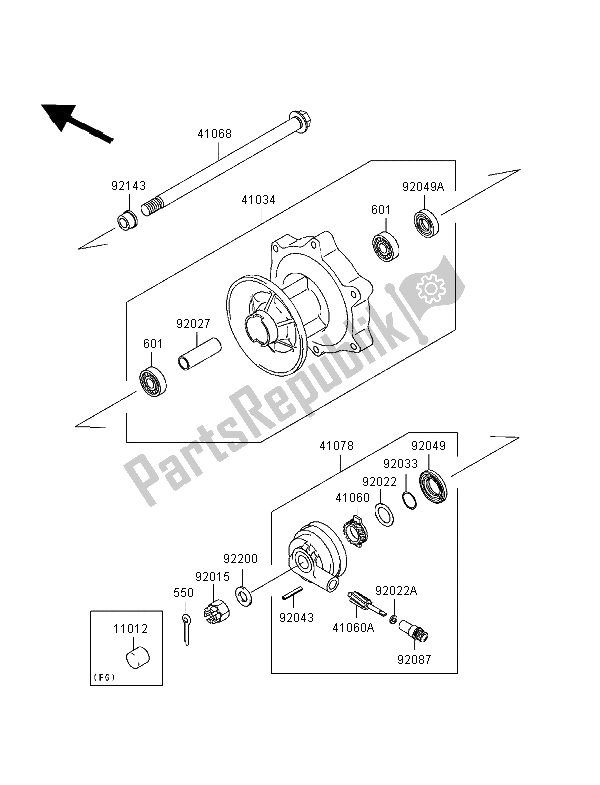 All parts for the Front Hub of the Kawasaki Eliminator 125 1998