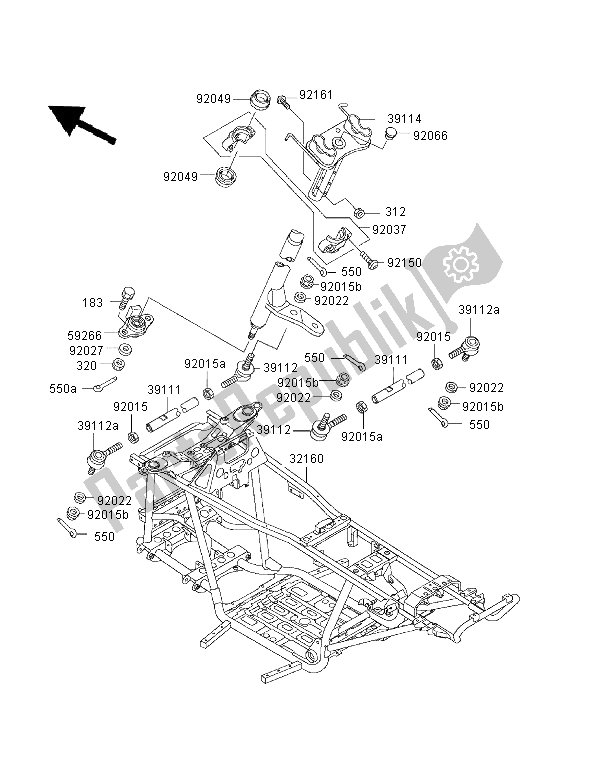 All parts for the Frame of the Kawasaki KVF 400 4X4 2000