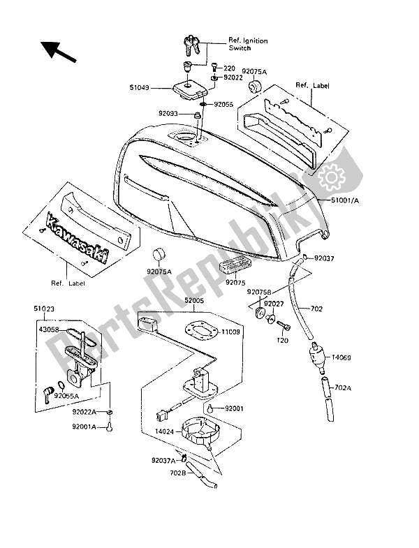 All parts for the Fuel Tank of the Kawasaki Z 1300 1987