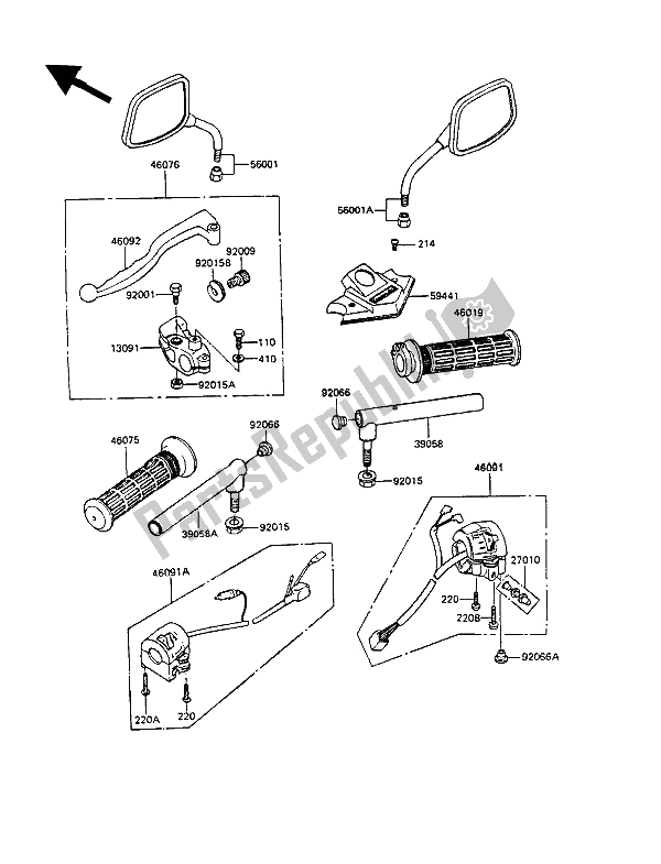 All parts for the Handlebar of the Kawasaki GPZ 305 Belt Drive 1989