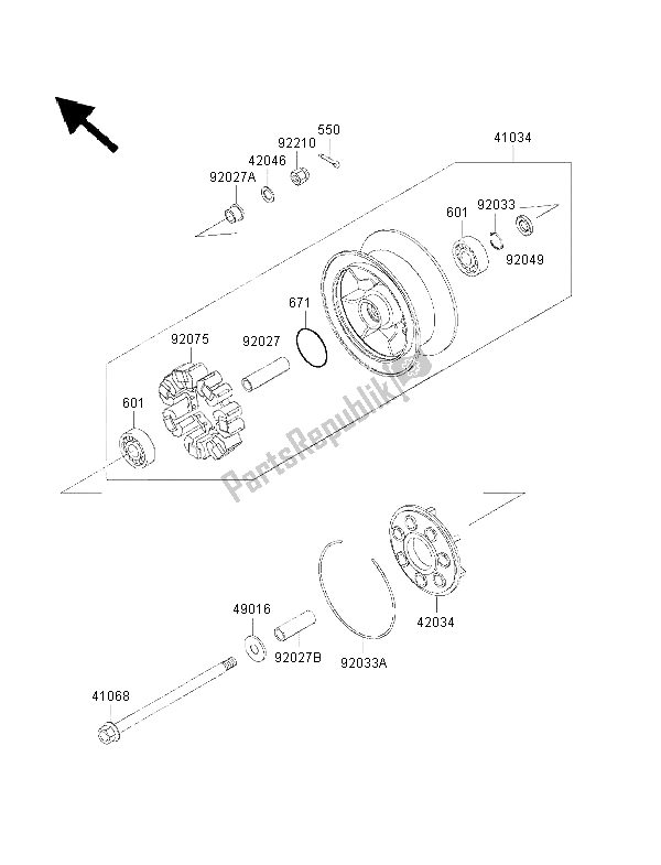 All parts for the Rear Hub of the Kawasaki VN 1500 Drifter 2001