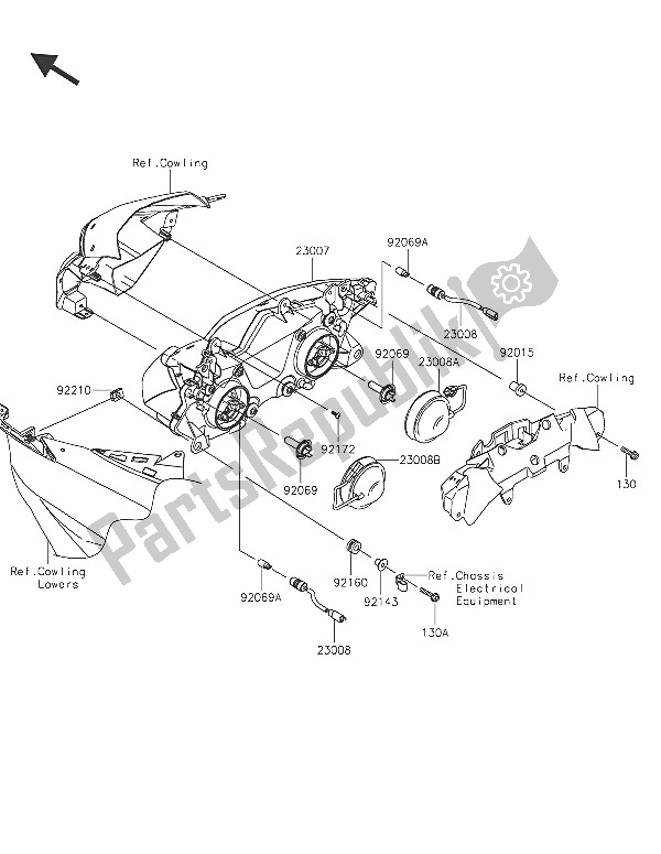 All parts for the Headlight(s) of the Kawasaki Ninja ZX 6R 600 2016