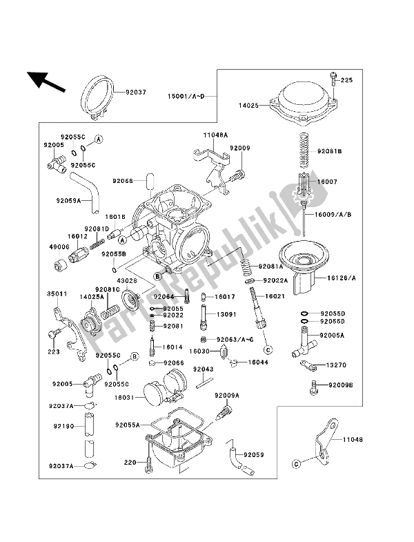 All parts for the Carburetor of the Kawasaki KLX 650 1994