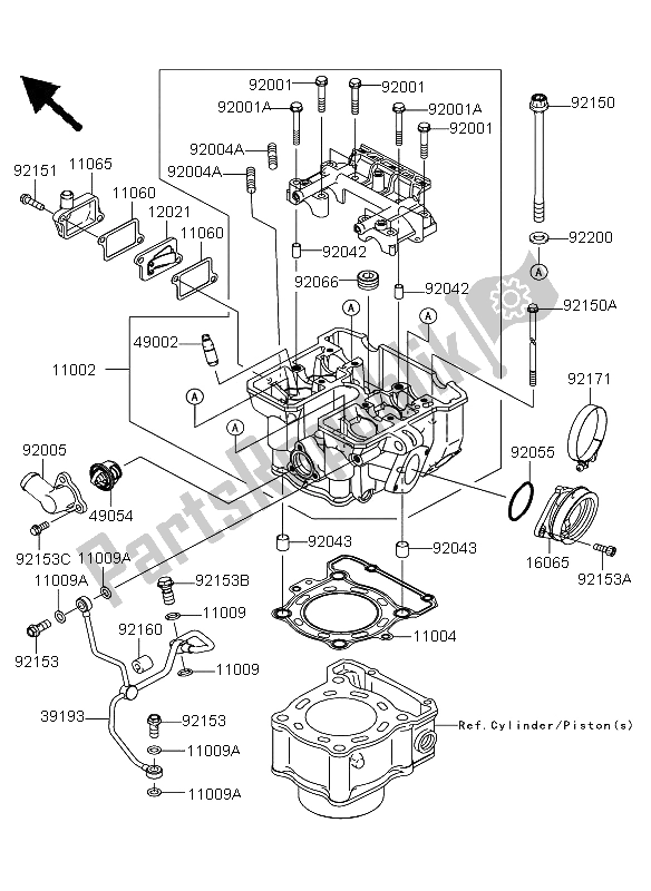 All parts for the Cylinder Head of the Kawasaki KLX 250 2009