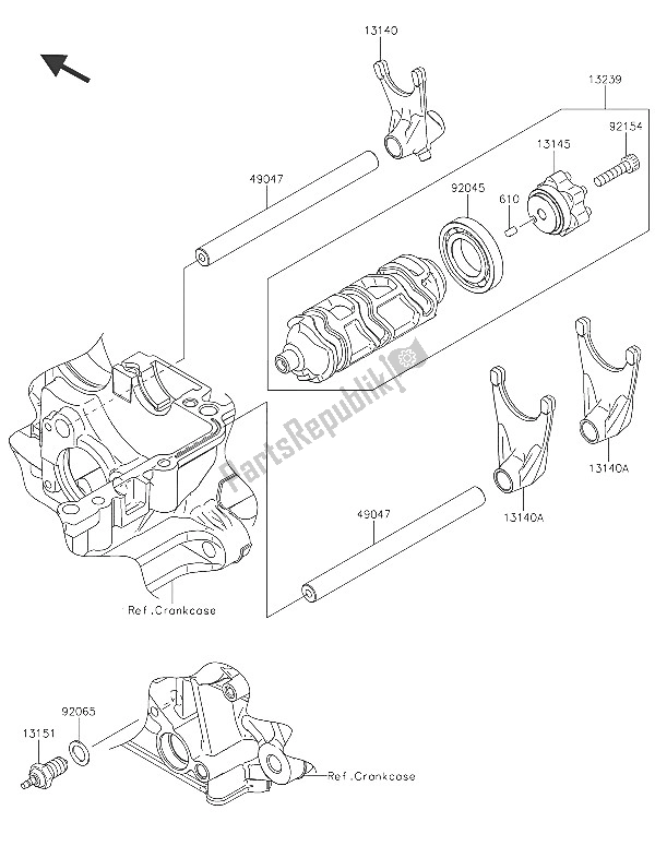 All parts for the Gear Change Drum & Shift Fork(s) of the Kawasaki Z 1000 SX ABS 2016