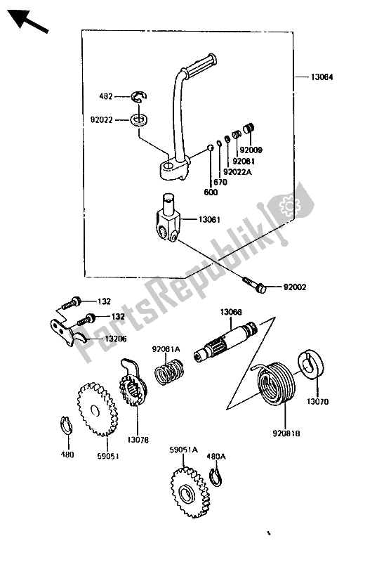 Tutte le parti per il Meccanismo Di Kickstarter del Kawasaki KX 80 1986