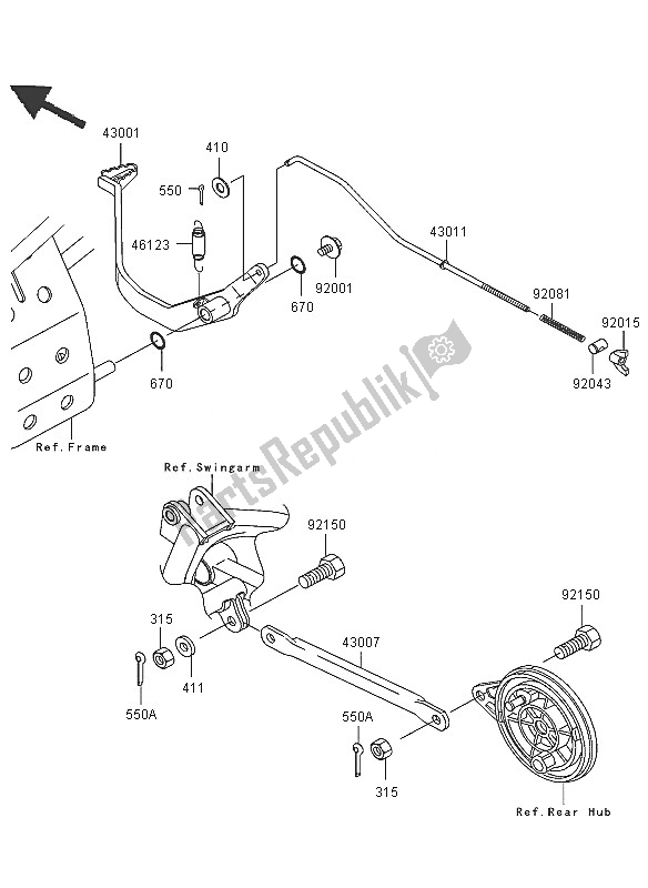 Alle onderdelen voor de Rempedaal van de Kawasaki KLX 110 2005