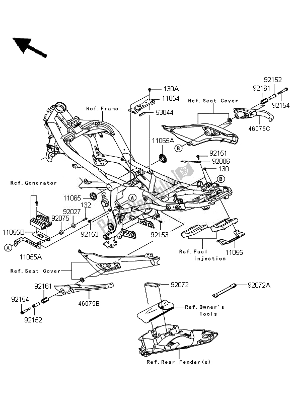 Alle onderdelen voor de Frame Hulpstukken van de Kawasaki ER 6F 650 2011