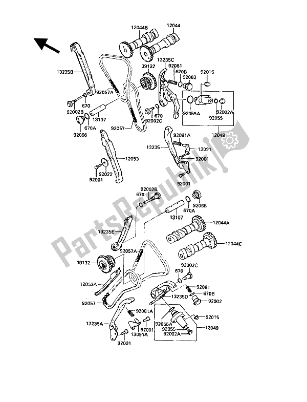 All parts for the Camshaft(s) & Tensioner of the Kawasaki VN 750 Twin 1987