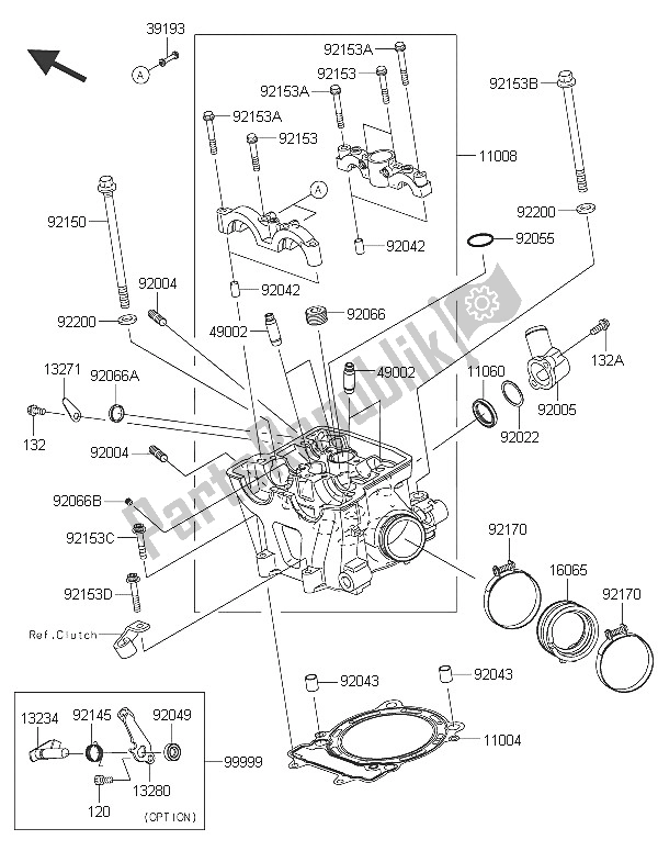 All parts for the Cylinder Head of the Kawasaki KLX 450R 2016
