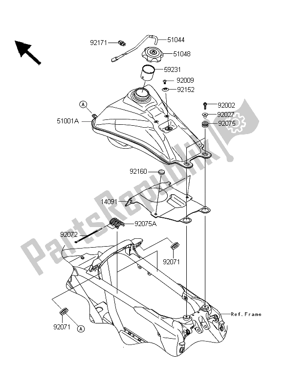 All parts for the Fuel Tank of the Kawasaki KFX 450R 2011