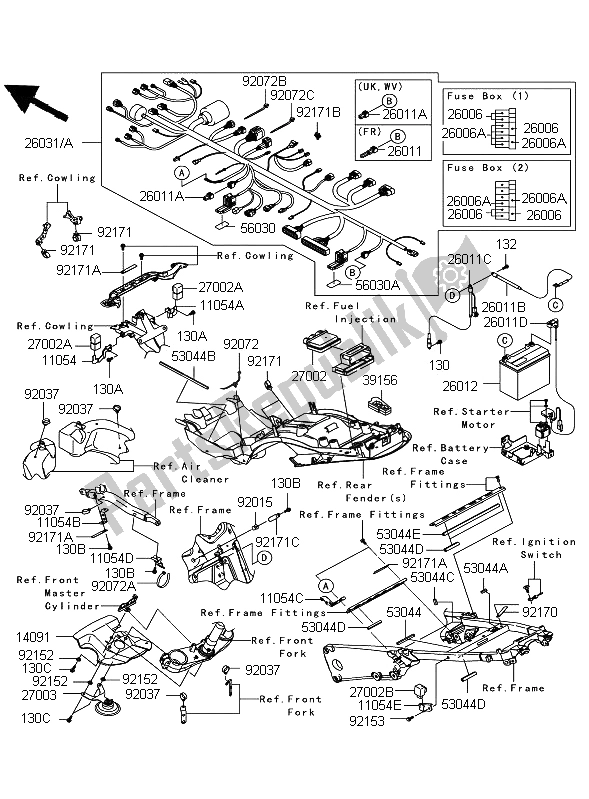 Alle onderdelen voor de Chassis Elektrische Apparatuur van de Kawasaki ZZR 1400 2006