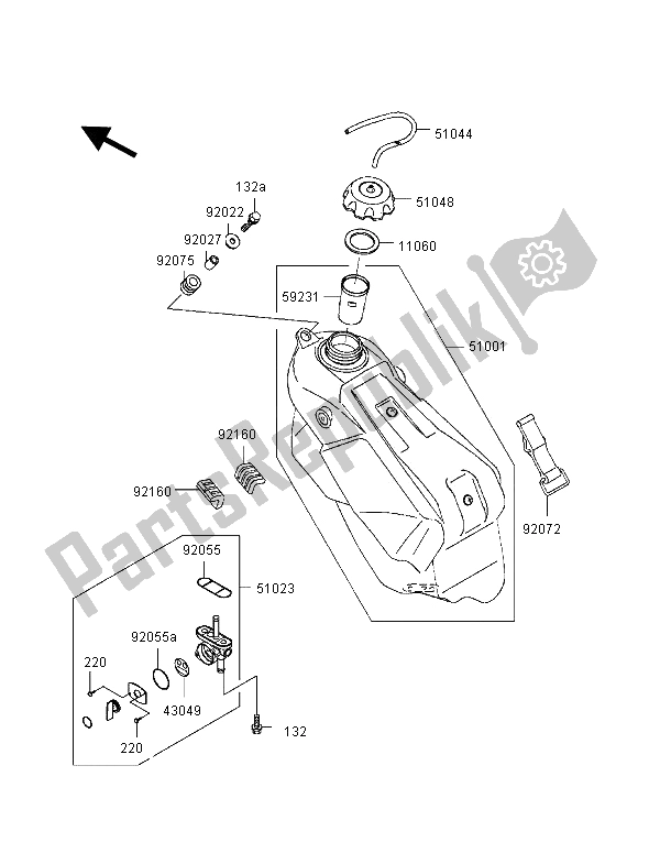 Tutte le parti per il Serbatoio Di Carburante del Kawasaki KX 125 2000