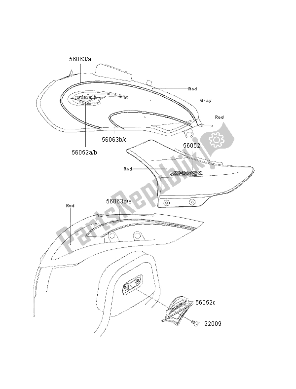 All parts for the Decals (red-gray) of the Kawasaki Eliminator 125 2002