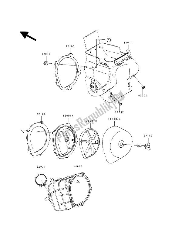 All parts for the Air Filter of the Kawasaki KX 125 1991