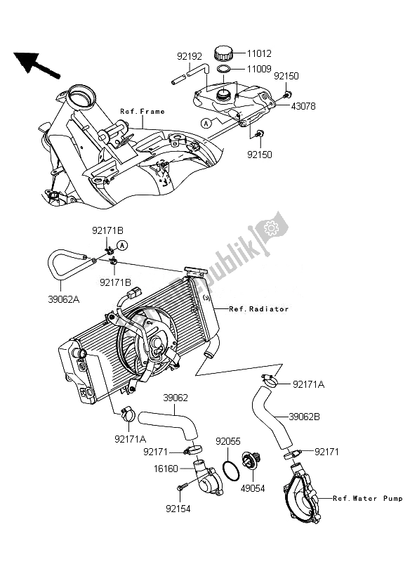 Alle onderdelen voor de Waterpijp van de Kawasaki ER 6N 650 2010